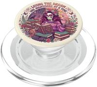 Living The Dream Book Reading Boho Floral Skeleton Bookish PopSockets PopGrip per MagSafe
