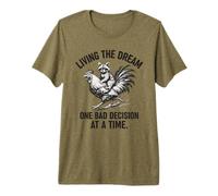 Living The Dream One Bad Decision At A Time Raccoon Rooster Maglietta Premium