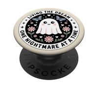Living The Dream One Nightmare At A Time Cute Bookish Ghost PopSockets PopGrip Adesivo