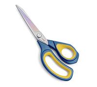 LIVINGO 22 cm Fabric Scissors, Heavy Duty Multi-Purpose Titanium Coating Forged Stainless Steel Sharp Sewing Tailor Dressmaking Shears Comfort Grip Crafting Leather Cutting, Navy Blue/Yellow