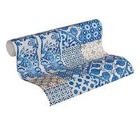 Livingwalls 369231 Metropolitan Stories Anke & Daan Amsterdam - Carta da parati in tessuto non tessuto, effetto piastrelle, 10,05 m x 0,53 m, colore: Blu/Crema/Lilla