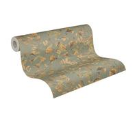 Livingwalls Anna D'Andrea carta da parati in tessuto non tessuto Floral 10,05 m x 0,53 m - marrone, giallo, verde, grigio - carta da parati con foglie e steli - 782231