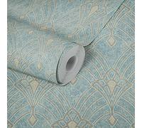 Livingwalls Art Déco 380942 - Carta da parati Mata Hari, in tessuto non tessuto, leggermente lucido, colore: Blu/Marrone/Beige/Verde