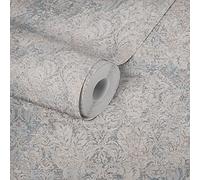 Livingwalls Carta da parati Barocco Mata Hari con ornamenti in stile vintage, in tessuto non tessuto, beige blu marrone con effetto glitter finemente strutturato, 380931