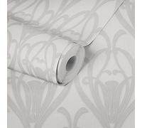 Livingwalls Carta da parati Barocco Mata Hari in stile Libertà Carta da parati in tessuto non tessuto grigio bianco metallizzato con effetto glitter finemente strutturato 380914