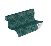 Livingwalls Carta da parati DESIGNDROP - carta da parati non tessuta preverniciato art deco in blu, verde, oro - 10,05 m x 0,53 m - Carta da parati classica con effetto 3D - 784931