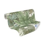 Livingwalls Carta da parati DESIGNDROP - carta da parati non tessuta preverniciato effetto giungla in verde, bianco - 10,05m x 0,53m - Carta da parati floreale con foglie di palma - 784511