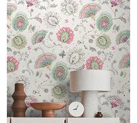 Livingwalls Carta da Parati in Tessuto Non Tessuto - Carta Parati Floreale in Bianco, Colorato e Rosa - Carta da Parati per Diverse Stanze - Carta da Parete in 10,05 m x 0,53 m