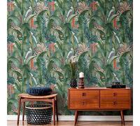 Livingwalls Carta da parati in tessuto non tessuto con foglie della giungla blu petrolio, per soggiorno, camera da letto, 394352, 10,05 m x 0,53 m, per 5,33 m², made in Germany