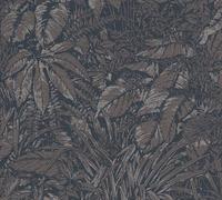 Livingwalls Carta da parati marrone nero - giungla 395605 - Carta da parati in tessuto non tessuto di alta qualità floreale con effetto metallico sobrio in oro beige, 10,05 m x 0,53 m