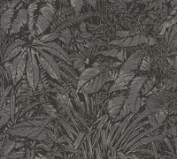 Livingwalls Carta da parati nera grigia - giungla 395606 - Carta da parati in tessuto non tessuto di alta qualità floreale con effetto metallico sobrio in argento dorato, 10,05 m x 0,53 m