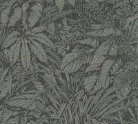 Livingwalls Carta da parati verde e nero - giungla 395604 - Carta da parati in tessuto non tessuto di alta qualità floreale con effetto metallizzato, in argento e oro, 10,05 m x 0,53 m