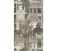 Livingwalls Hot Spots carta da parati fotografica edifici asiatici 1,59 m x 2,80 m - marrone, crema, verde - carta da parati palma floreale - 790151