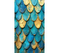 Livingwalls Hot Spots carta da parati fotografica effetto squame 1,59 m x 2,80 m - blu, giallo - carta da parati con motivo a squame di pesce - 790163