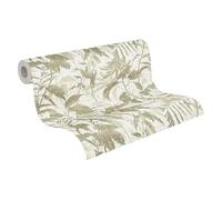 Livingwalls Hot Spots carta da parati in tessuto non tessuto Floral 10,05 m x 0,53 m - crema, verde, oro, metallizzato - carta da parati giungla - 782031