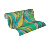 Livingwalls Hot Spots carta da parati in tessuto non tessuto floreale 10,05 m x 0,53 m - verde, giallo, turchese, metallizzato - carta da parati moderna - 786551