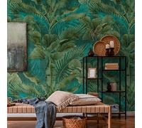 Livingwalls Travel Styles - Carta da parati in tessuto non tessuto, con beve in foglia, colore verde e blu, per diversi ambienti, 1,59 m x 2,80 m