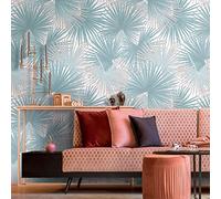 Livingwalls Travel Styles - Carta da parati in tessuto non tessuto, effetto foglia, colore: blu e beige, per diversi ambienti, 1,59 m x 2,80 m