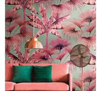 Livingwalls Travel Styles - Carta da parati tropicale in tessuto non tessuto, colore blu e rosa, per diversi ambienti, 1,59 m x 2,80 m