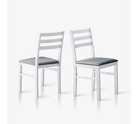 Livinia Seattle - Set di 2 sedie moderne per cucina e sala da pranzo, in legno massello, con seduta imbottita in tessuto, con schienale a scaletta in legno (bianco)