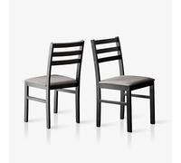 Livinia Seattle - Set di 2 sedie moderne per sala da pranzo, cucina e sala da pranzo, in legno massello, con seduta imbottita e schienale a scaletta (nero)