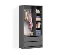 Livinity Armadio per bambini Trento, Antracite, 100 x 200 cm con 2 cassettiper risparmiare spazio nella vita di tutti i giorni