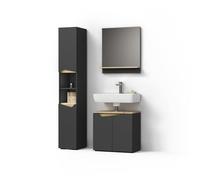 Livinity Combinazione di mobili da bagno Timavo, Antracite, 3 parti, con colonna