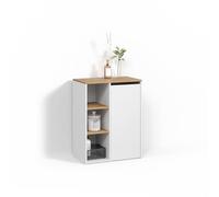 Livinity Mobile bagno con portabiancheria Paolina Bianco/Artisan 68x88cm | con ripiani aperti e cesto portabiancheria