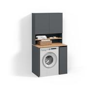 Livinity Mobile lavatrice Paolina, Antracite/quercia dorata, 93.6 x 88.2 cm 2 parti con ripianoSpazio di stoccaggio aggiuntivo sopra l'elettrodomestico per detersivo e accessori