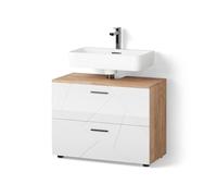 Livinity Mobile sottolavabo per bagno Ronco, Bianco lucido/oro power oak, 80 x 58.6 cm
