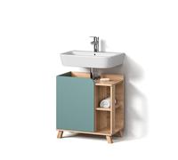 Livinity Mobiletto per lavabo Marano, Grigio-blu, 60 x 65 cm | 1 Anta · 4 scomparti · Spazio aperto & chiuso · Apertura per sifone · Forma salvaspazio