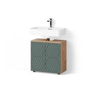 Livinity Mobiletto Ronco, Quercia verde/oro, 60 x 59 cm | 2 Ante · 2 scomparti · Apertura per sifone · Interno spazioso · Organizzazione ordinata