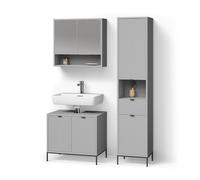 Livinity Set di mobili da bagno ATERNO, Grigio, 3 parti, con colonna