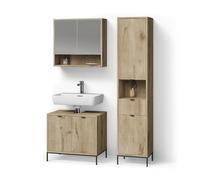 Livinity Set di mobili da bagno ATERNO, Quercia vichinga, 3 parti, con colonna