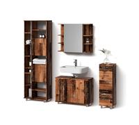 Livinity Set di mobili da bagno Eisak, Rovere rustico, 4 parti, con armadio alto