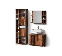 Livinity Set di mobili da bagno Eisak, Rovere rustico 80 cm | 3 pezzi · Mobile sottolavabo · Armadietto a specchio · Mobile alto
