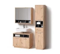 Livinity Set di mobili da bagno Temo, Rovere artigianale, 3 parti, con colonna