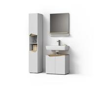 Livinity Set di mobili da bagno Timavo, Bianco 60 cm | 3 pezzi · Mobile sottolavabo · Specchio · Mobile alto