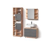 Livinity Set mobili bagno Eisak, Antracite/quercia dorata, 3 parti, con colonna
