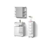 Livinity Set mobili bagno Eisak, Bianco lucido, 3 parti, con armadio midi