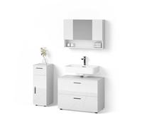 Livinity Set mobili bagno Ronco, Bianco lucido, 3 parti, con cassettiera e mobile midi