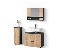 Livinity Set mobili bagno Ronco, Quercia dorata/antracite, 3 parti, con cassettiera e mobile midi