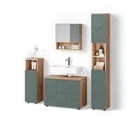 Livinity Set mobili bagno Ronco, Quercia verde/oro, 4 pezzi, con cassettiera e colonna