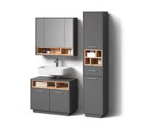 Livinity Set mobili bagno Temo, Antracite, 3 parti, con colonna