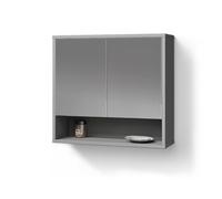 Livinity Specchio contenitore bagno ATERNO, Grigio, 70 x 65 cm | 2 Ante · 4 scomparti · Ampia superficie a specchio · Spazio aperto & chiuso · Sopra il lavabo