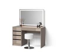 Livinity Tavolino da toilette Imola, Grigio, con specchio LED e sgabello