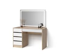 Livinity Tavolo da toeletta Imola, Bianco/Sonoma, 120 cm con specchio a LED