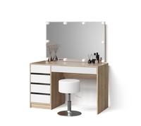 Livinity Tavolo da toeletta Imola, Bianco/Sonoma, con illuminazione a LED e sgabello