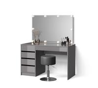 Livinity Tavolo da toeletta Imola, Grigio, con illuminazione a LED e sgabello