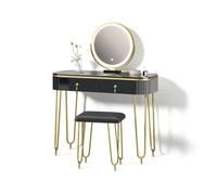 Livinity Tavolo da toeletta Isonca, Nero, con illuminazione LED e sgabello